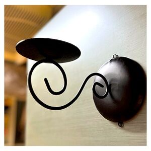 8” WALL SCONCE CANDLE HOLDER; black swirl design & brushed “wrought iron” look